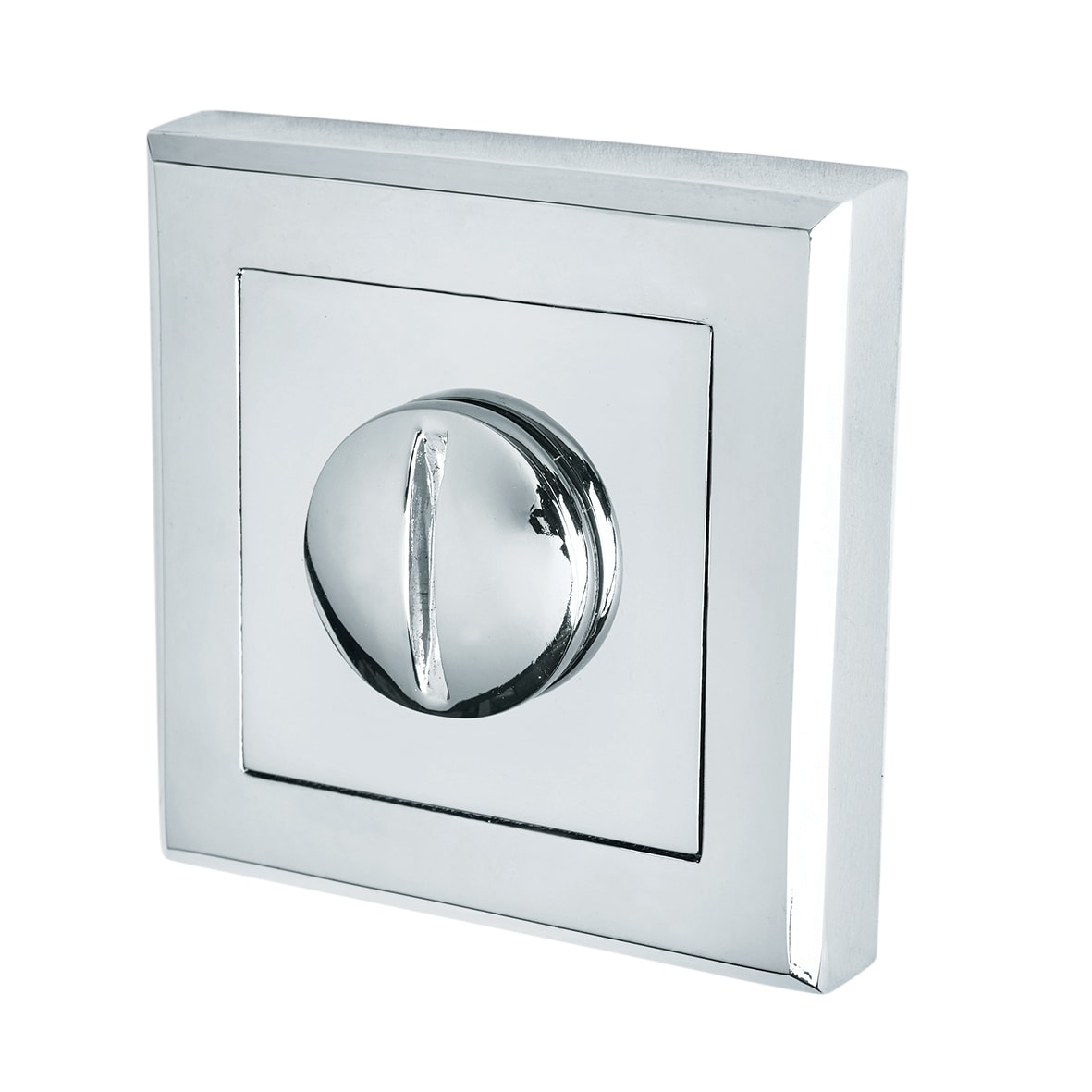 Polished Chrome Bathroom Lock Door Handles on Square Rose Pack - Spirit Range - view 6