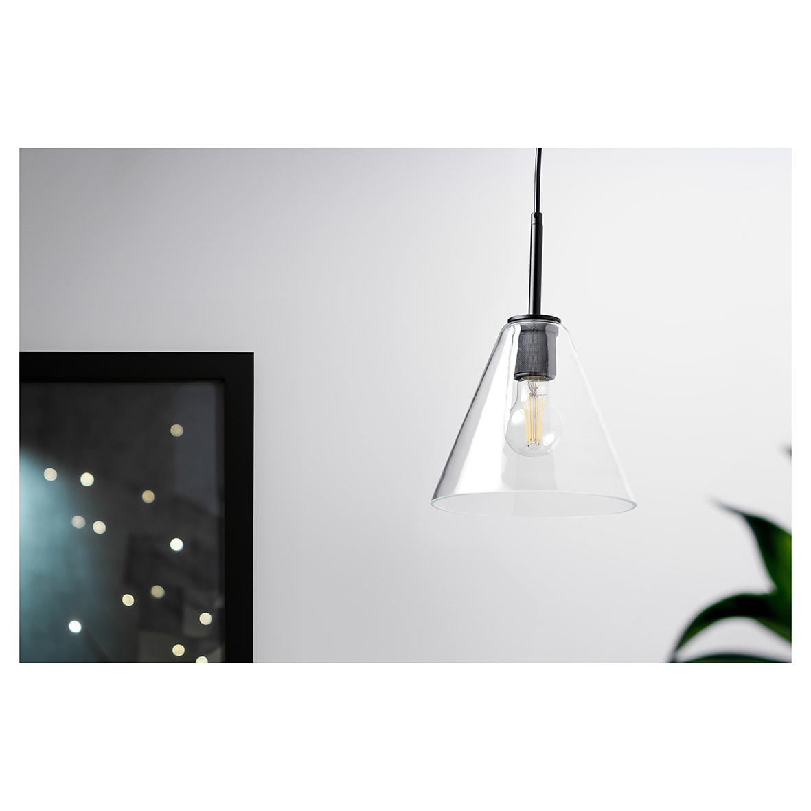 Noord Knurled Ceiling Light Pendant - Matt Black Fittings and Hooded Clear Glass Shade - view 2