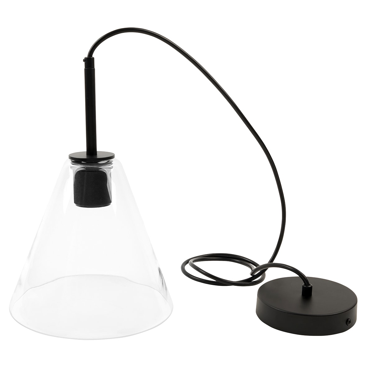 Noord Knurled Ceiling Light Pendant - Matt Black Fittings and Hooded Clear Glass Shade - view 3