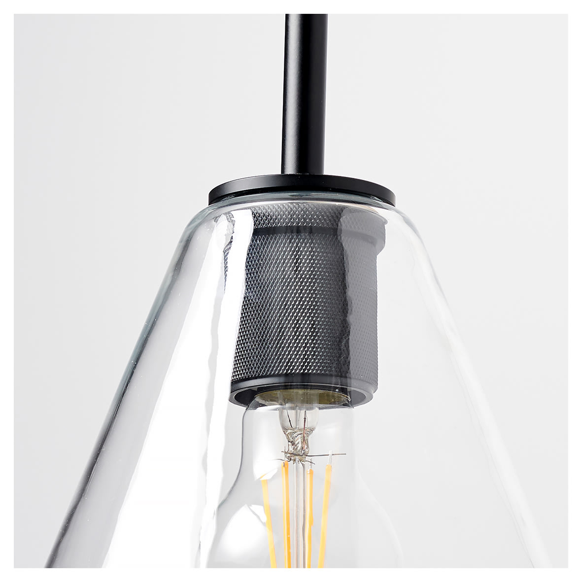 Noord Knurled Ceiling Light Pendant - Matt Black Fittings and Hooded Clear Glass Shade - view 4