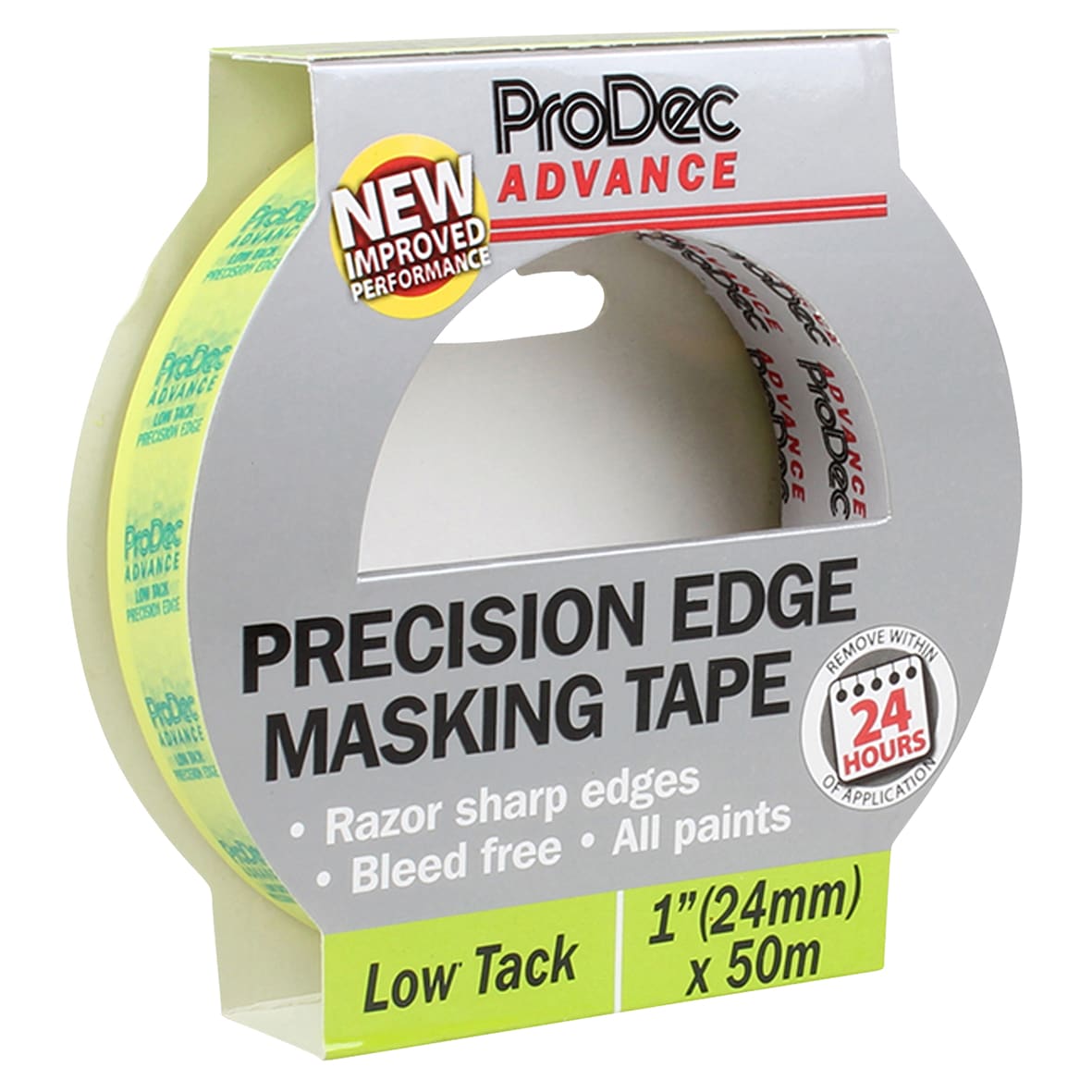 Low Tack Precision Edge Masking Tape - 24mm x 50m - Yellow - view 2