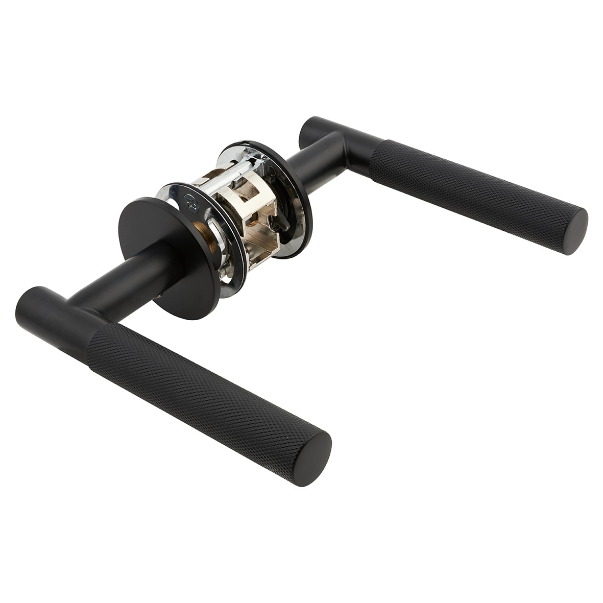 Matt Black Knurled Door Handles on Round Slim Rose - Schema Teckna Range - view 4