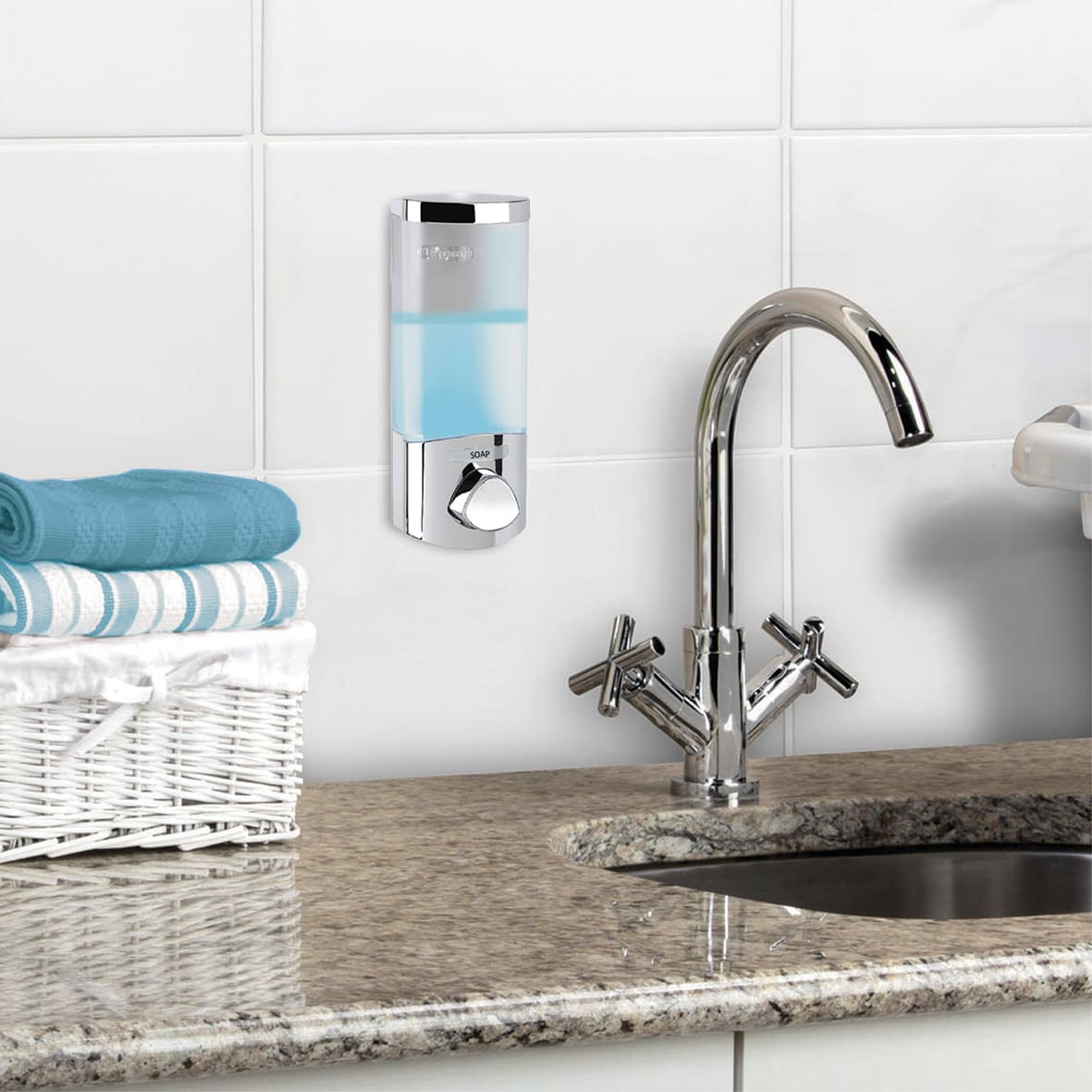 Euro Wall Mounted Soap Dispenser - 80 x 80 x 200mm - Chrome - view 2