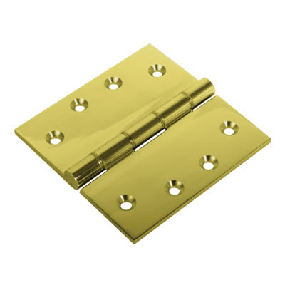 Double Phosphor Bronze Washered Butt Door Hinge - 100 x 100 x 4mm - Polished Brass - Pair - view 2