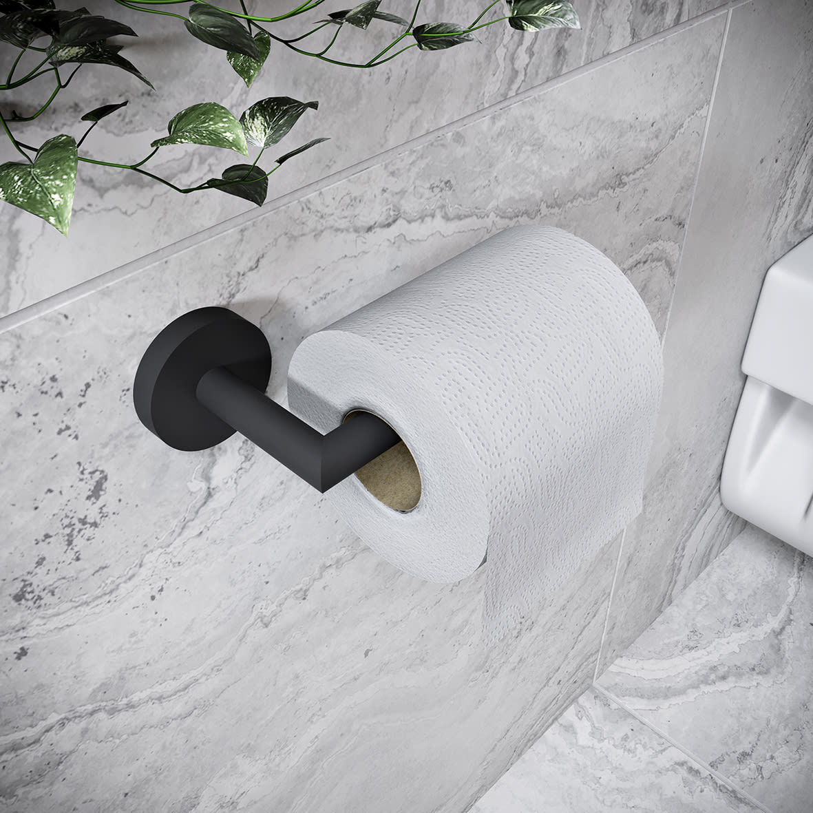 Epsom Flexi-Fix Round Toilet Roll Holder - 162 x 83.5 x 54mm - Matt Black - view 2