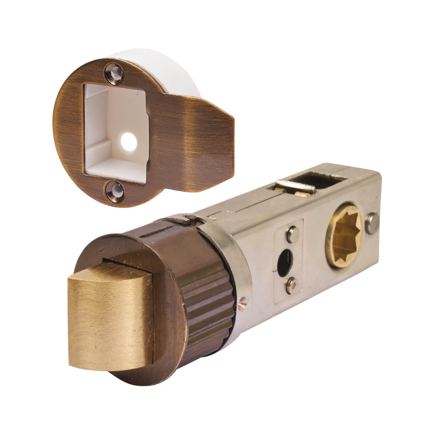 Smartlatch Bolt Through Tubular Latch - 71mm Case - 57mm Backset - Round - Antique Brass - view 2