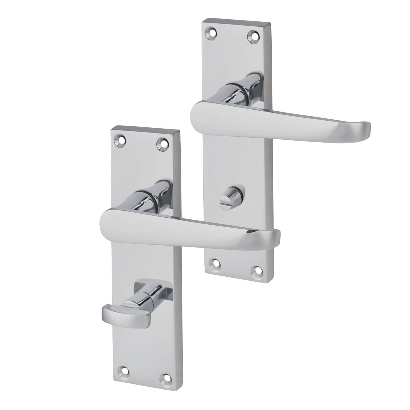 Polished Chrome Budget Straight Bathroom Door Handles - Mia Range - 153 x 42mm - view 2