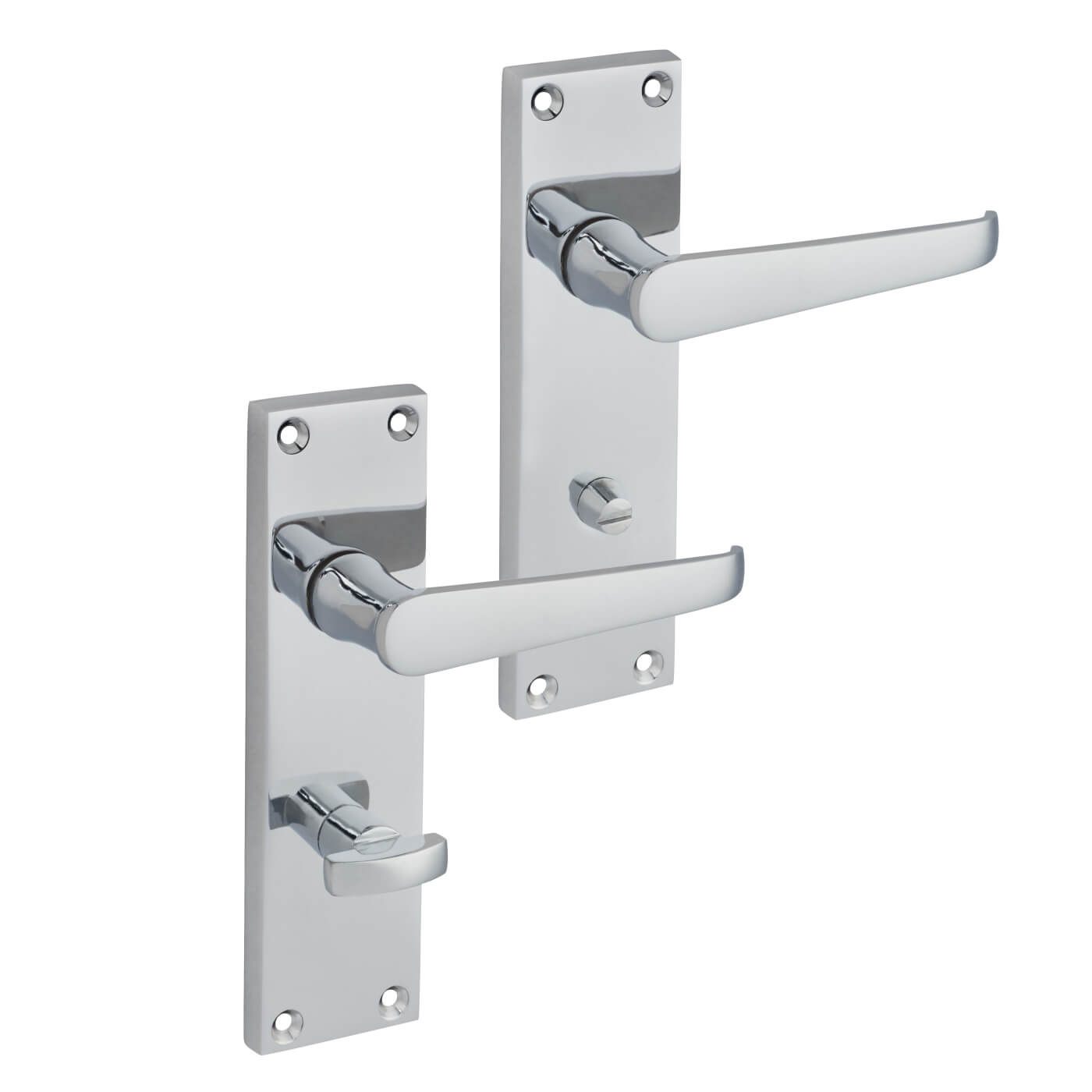 Polished Chrome Budget Straight Bathroom Door Handles - Mia Range - 153 x 42mm - view 3