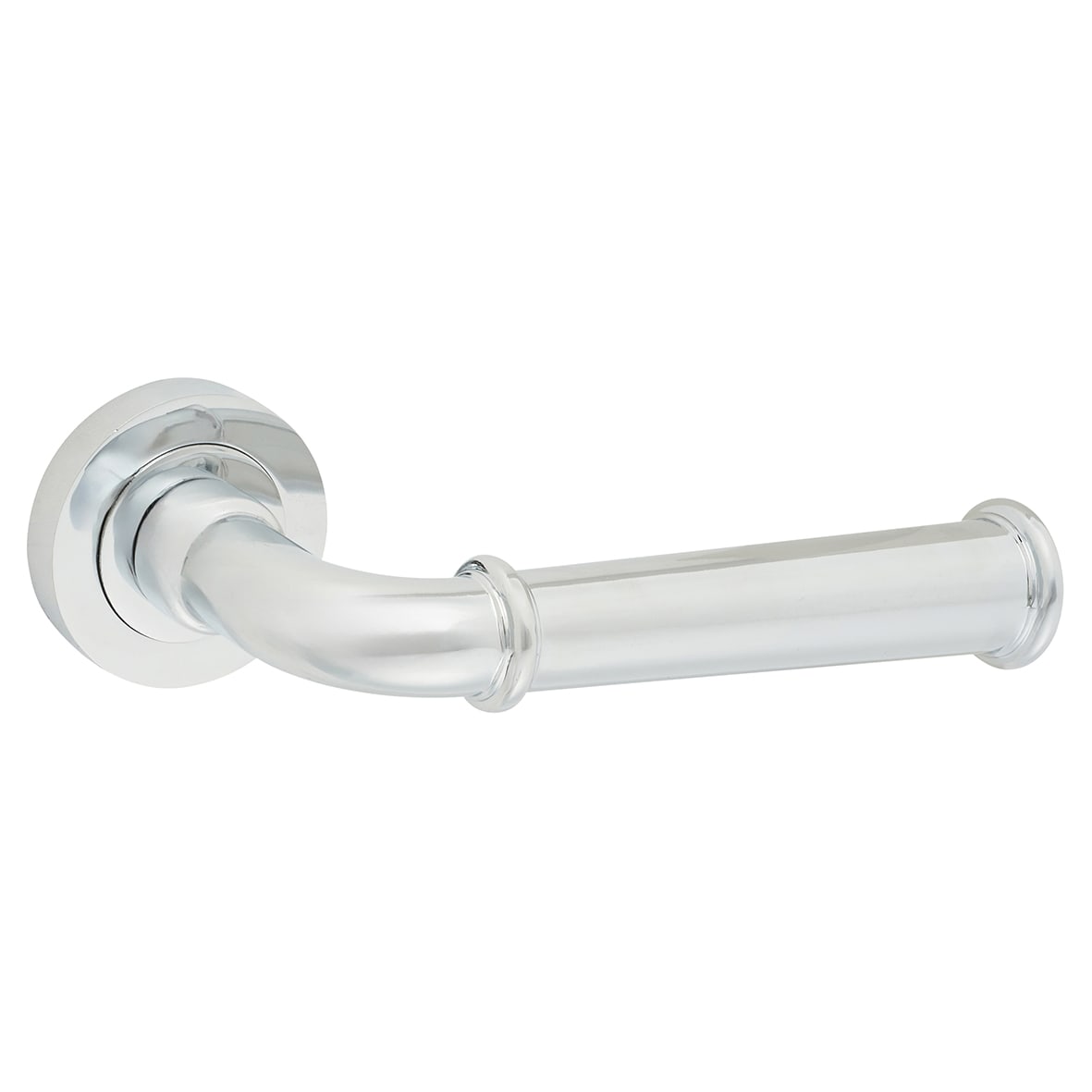 Polished Chrome Fire Rated Door Handles on Round Rose - Classic Range - view 2
