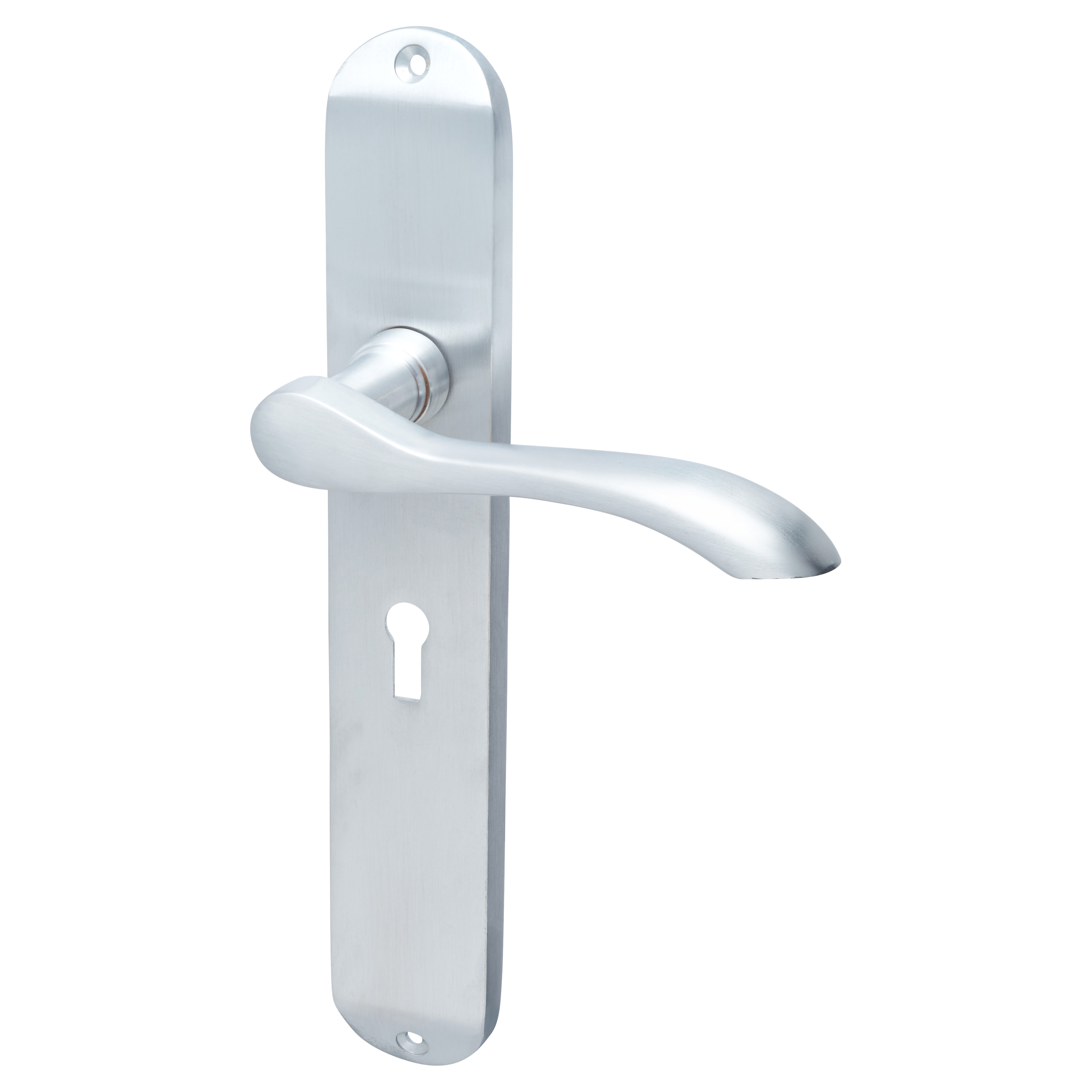 Satin Chrome Keyhole Lock Door Handles - Long Plate - Altea Range - 240 x 41mm - view 2