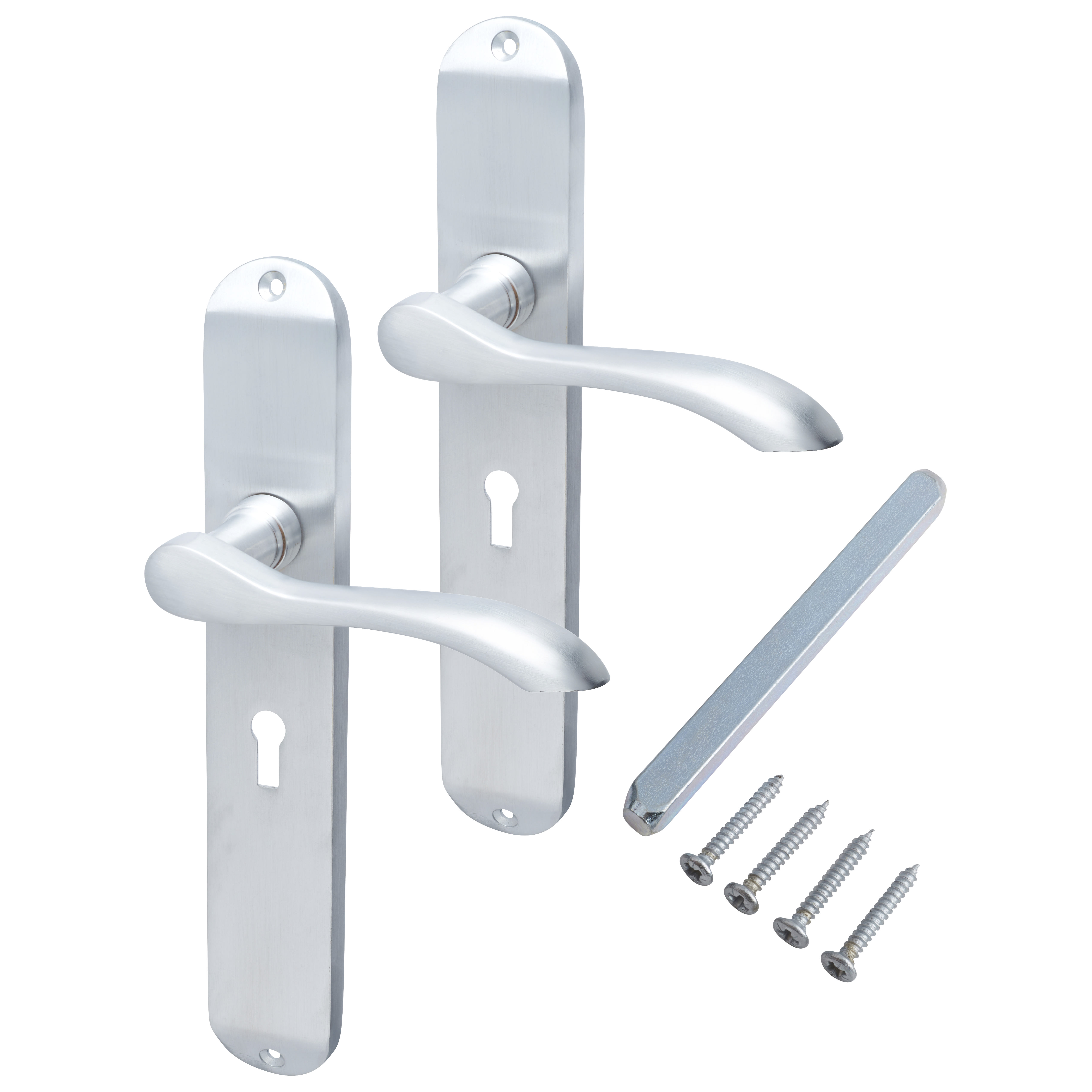 Satin Chrome Keyhole Lock Door Handles - Long Plate - Altea Range - 240 x 41mm - view 3