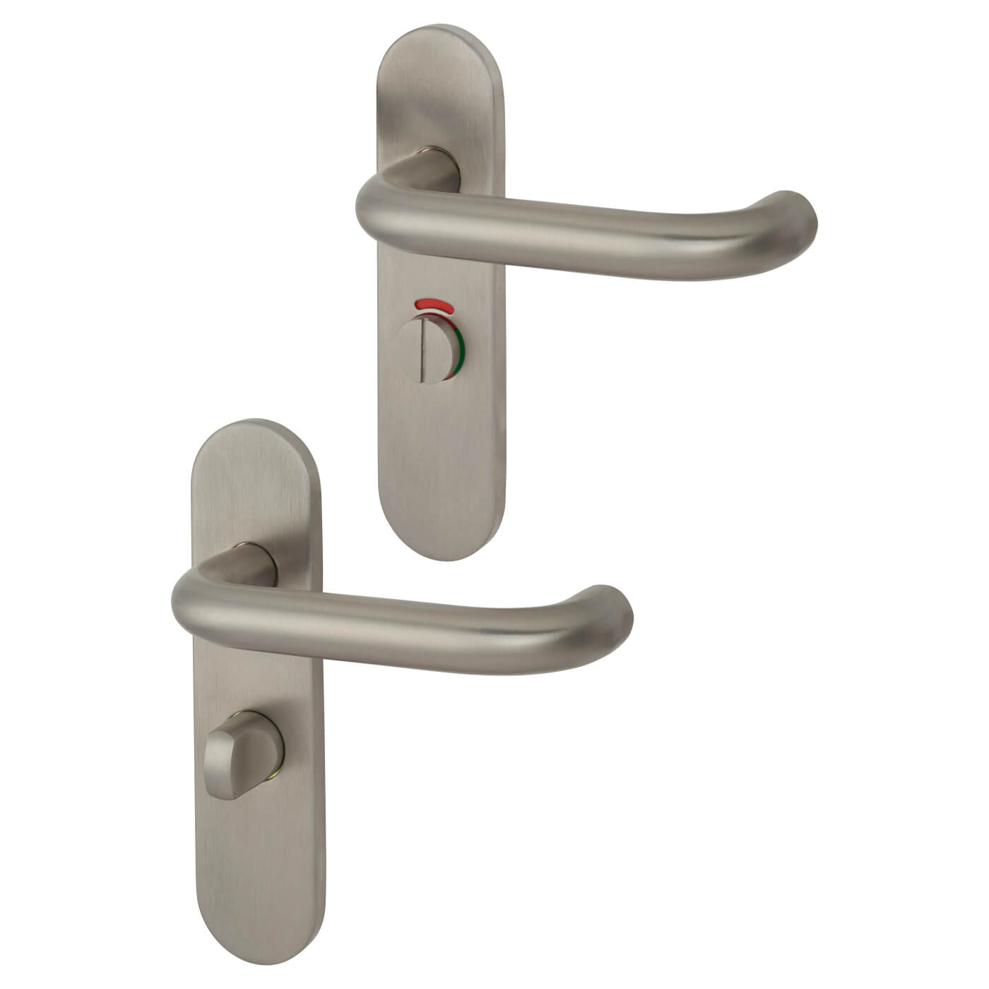 Satin Stainless Steel 19mm Return to Door Bathroom Door Handles - Radius - 57mm c/c - RH - view 2