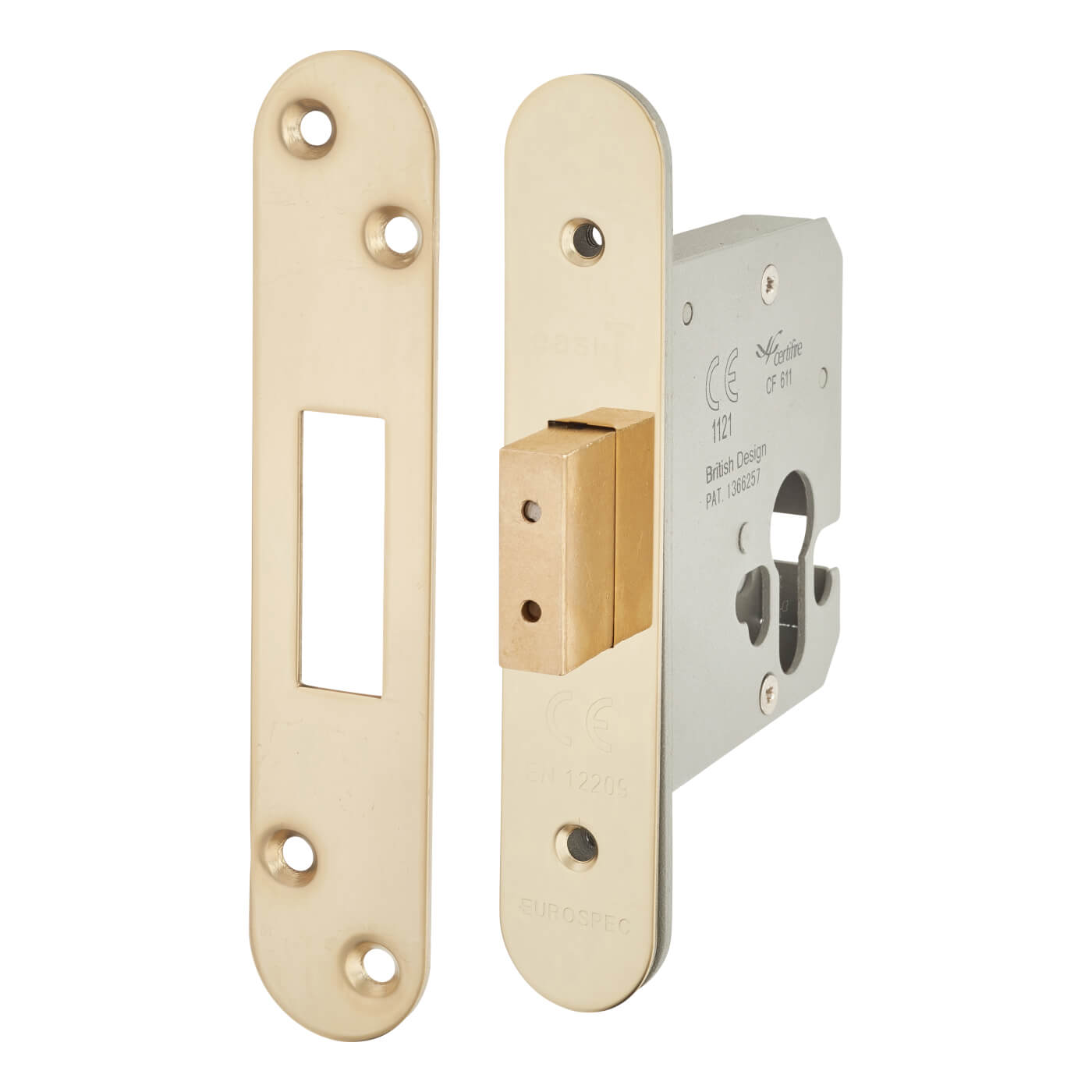 Architectural Euro Profile Deadlock - 78mm Case - 57mm Backset - Radius - PVD Brass - view 2
