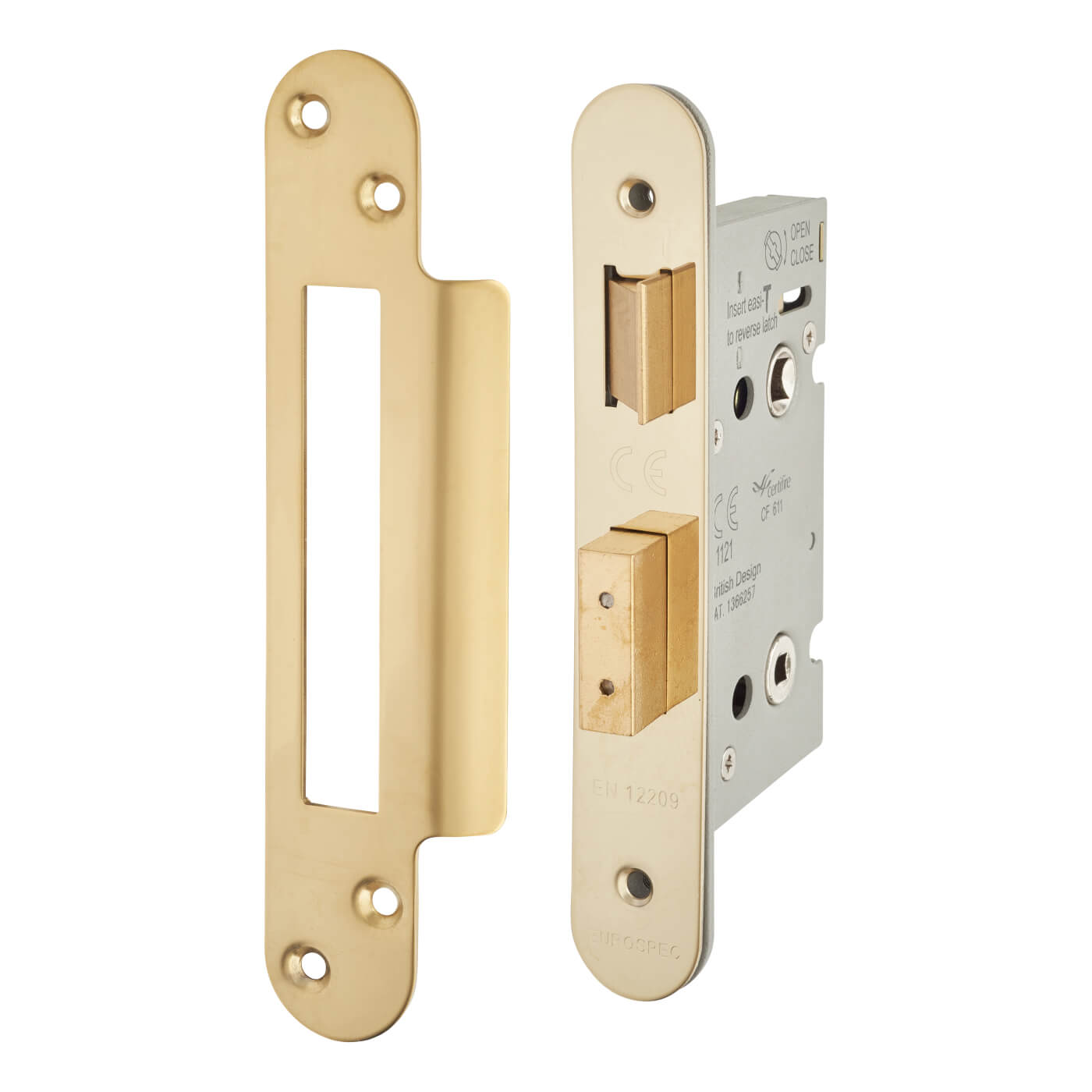 Architectural Bolt Through Bathroom Lock - 65mm Case - 44mm Backset - Radius - PVD Brass - view 2