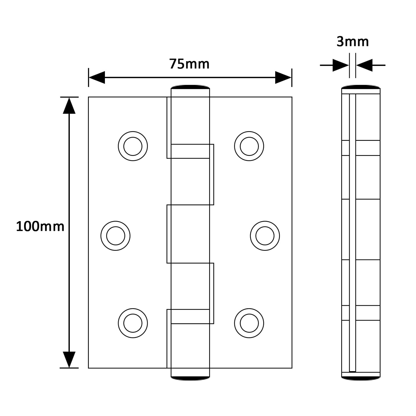 Twin Ball Bearing Grade 13 Butt Fire Door Hinge - 100 x 75 x 3mm - 201 Sat Stainless - Pair - view 2