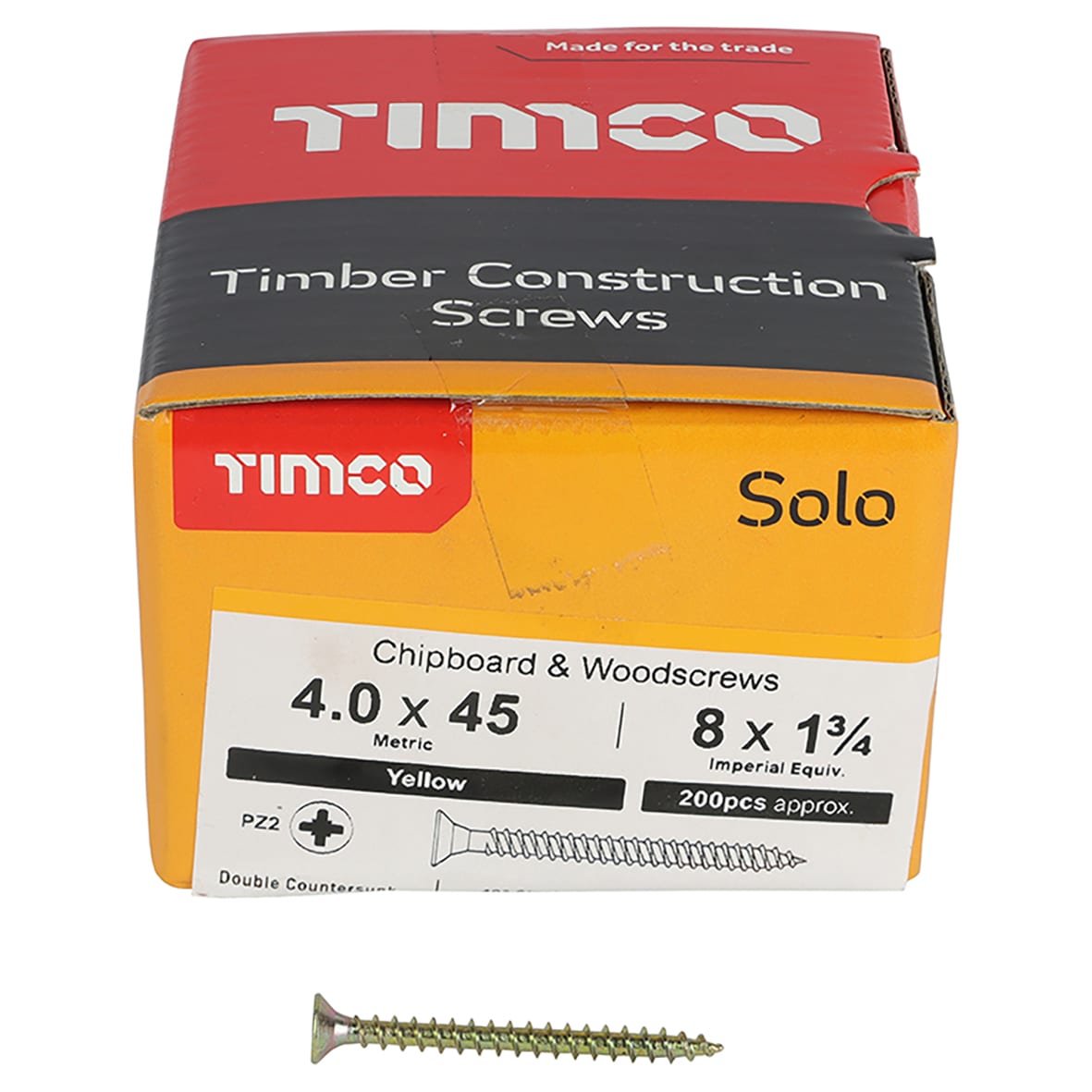 Solo Chippy Pozi Countersunk Wood Screws - 4.0 x 45mm - Yellow Zinc - Pack of 200 - view 2