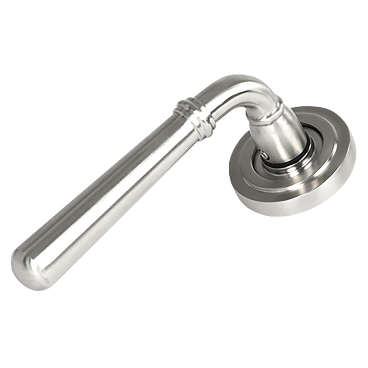 Satin Stainless Steel Door Handles on Round Art Deco Rose - Newbury Range - view 2