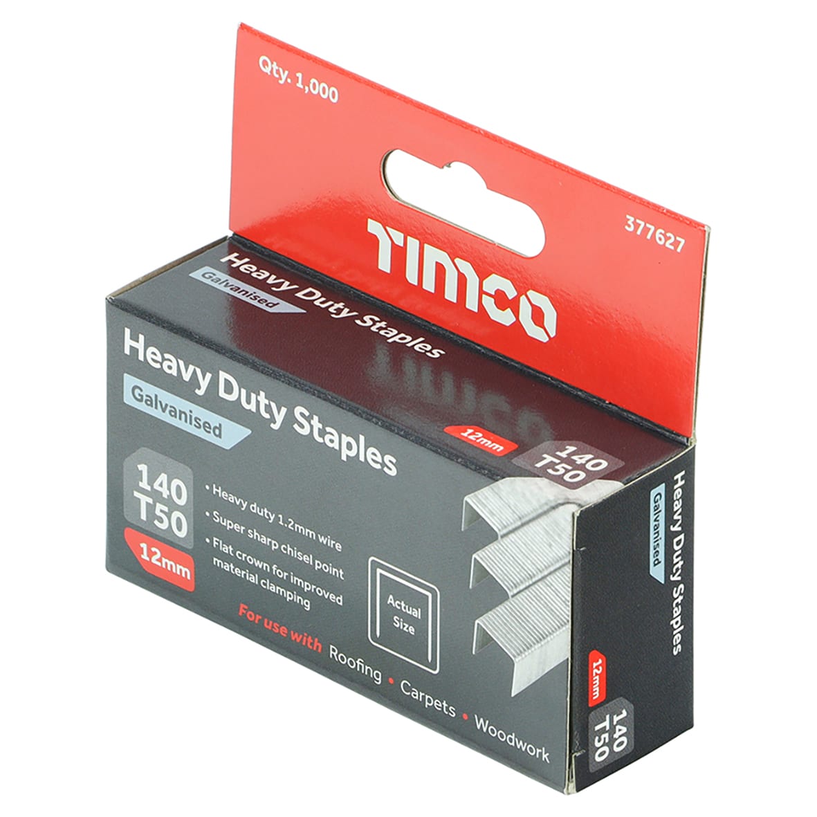 Heavy Duty Staples - 12mm Length - Galvanised - Pack of 1000 - view 2