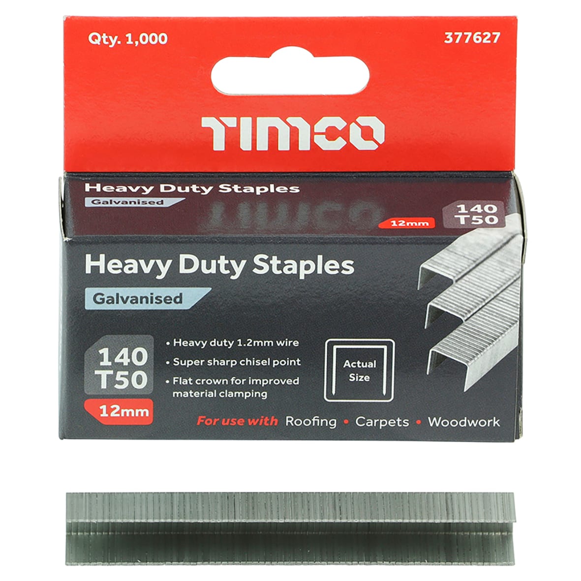 Heavy Duty Staples - 12mm Length - Galvanised - Pack of 1000 - view 3