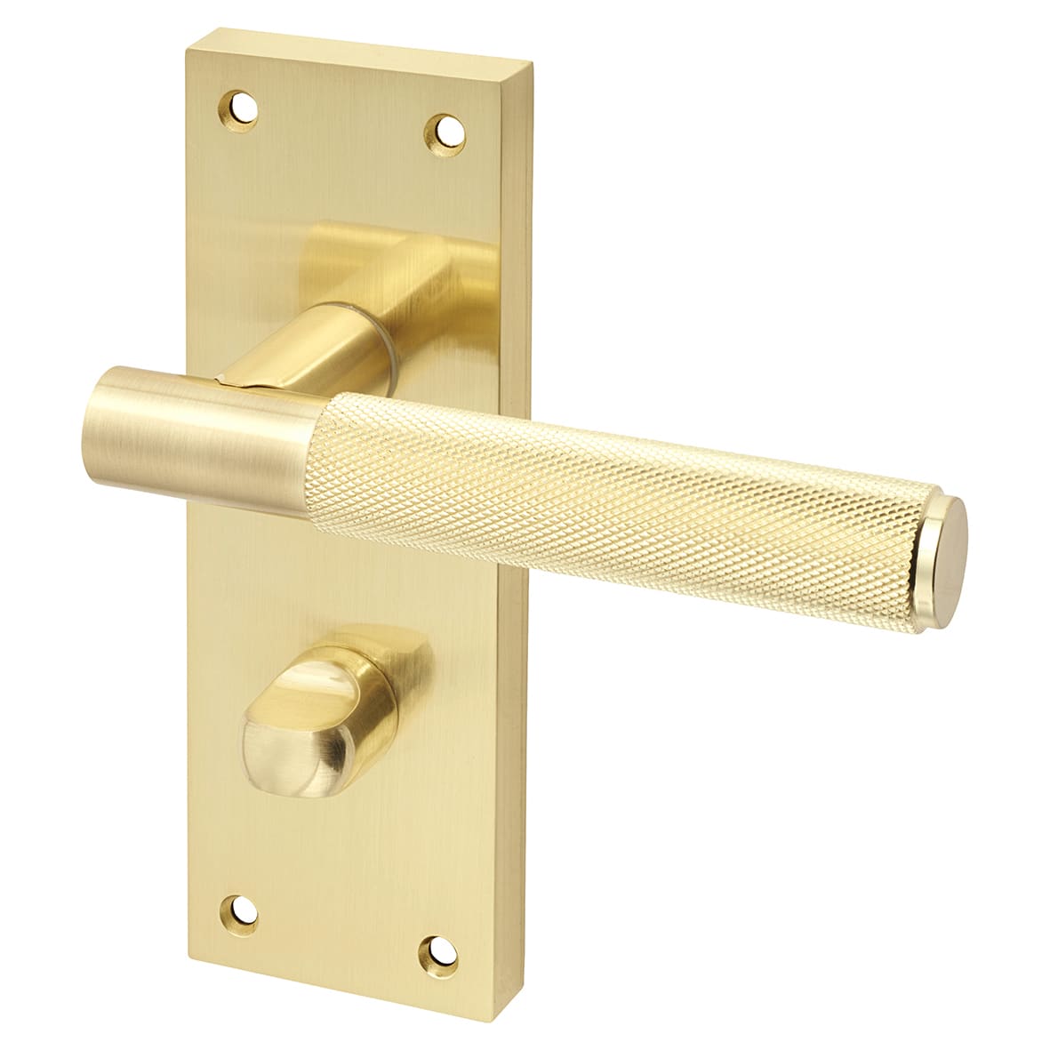 Satin Brass Knurled Bathroom Lock Door Handles Pack - Remi Range - view 2