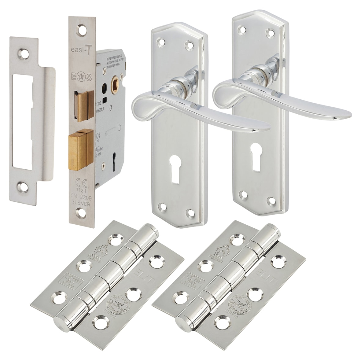 Polished Chrome 3 Lever Sashlock Door Handles Pack - Rome Range - view 2