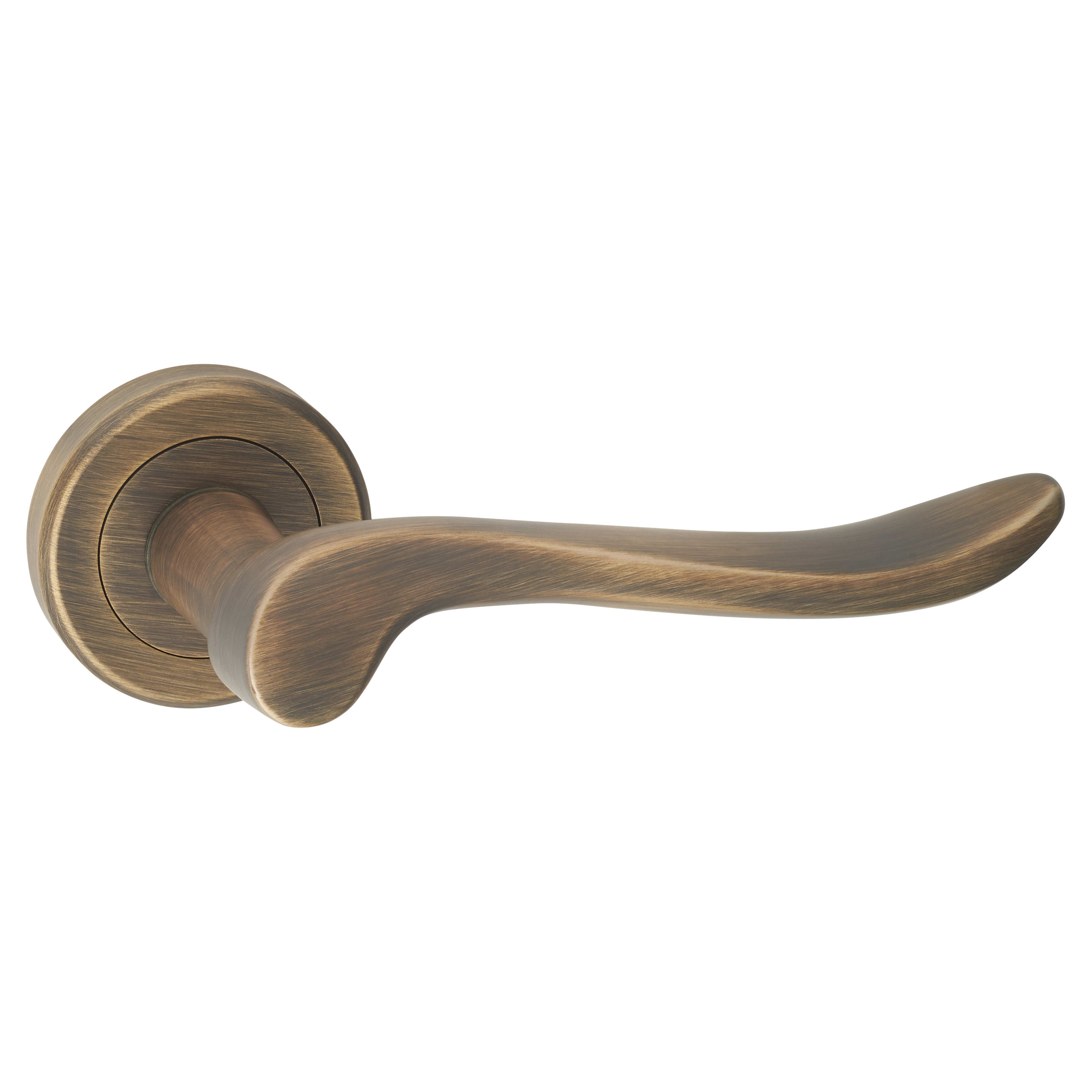 Brass Antique Brass Scroll Door Handles on Round Rose - Verdun Range - view 2