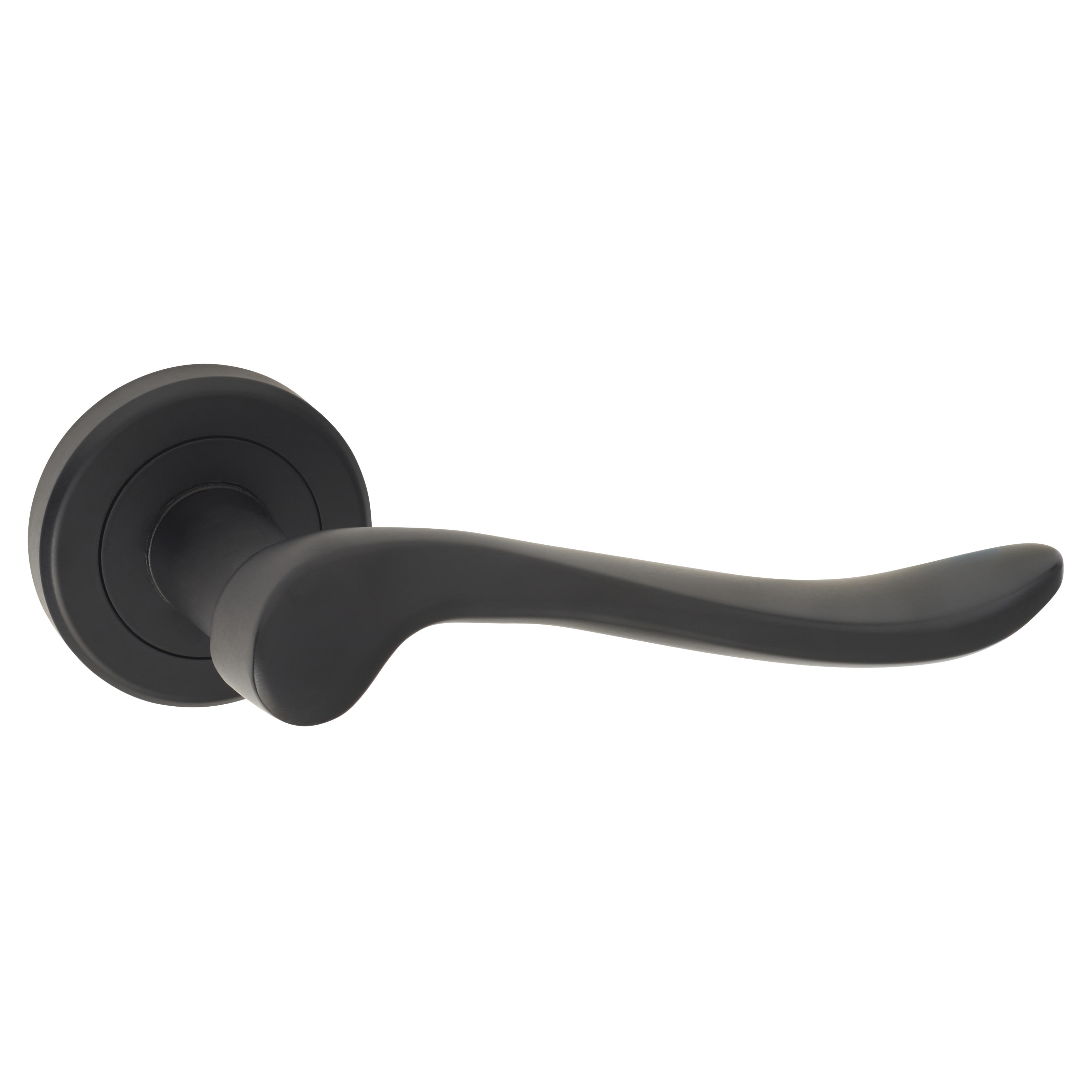 Brass Matt Black Scroll Door Handles on Round Rose - Verdun Range - view 2