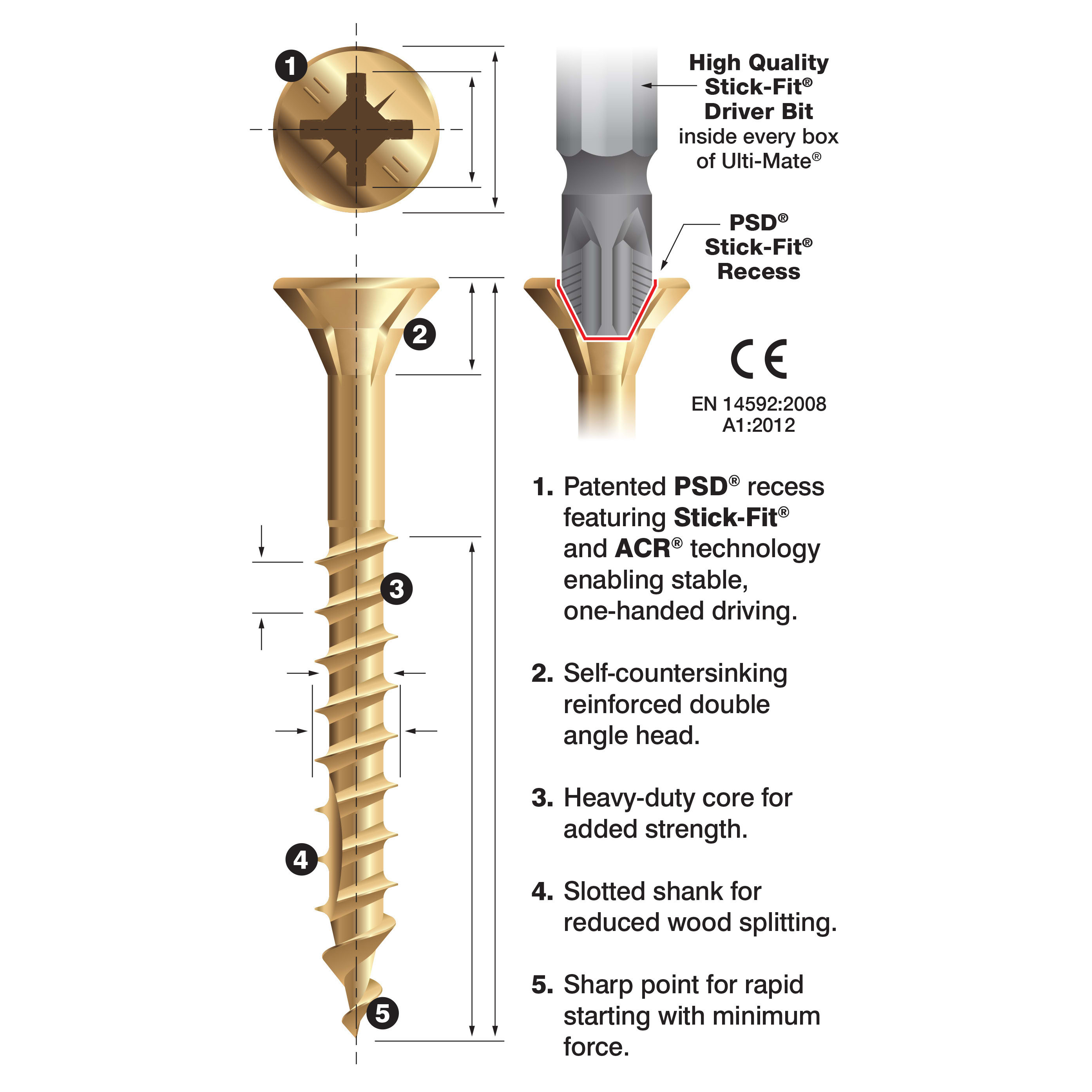 II Stick Fit PoziSquare Countersunk Wood Screws Tester Pack - Yellow Zinc - Pack of 1000 - view 5