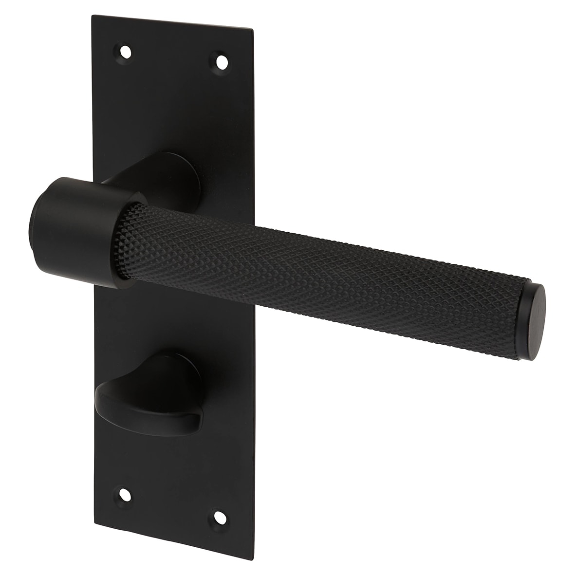 Matt Black Knurled Bathroom Lock Door Handles Pack - Loxley Range - view 2