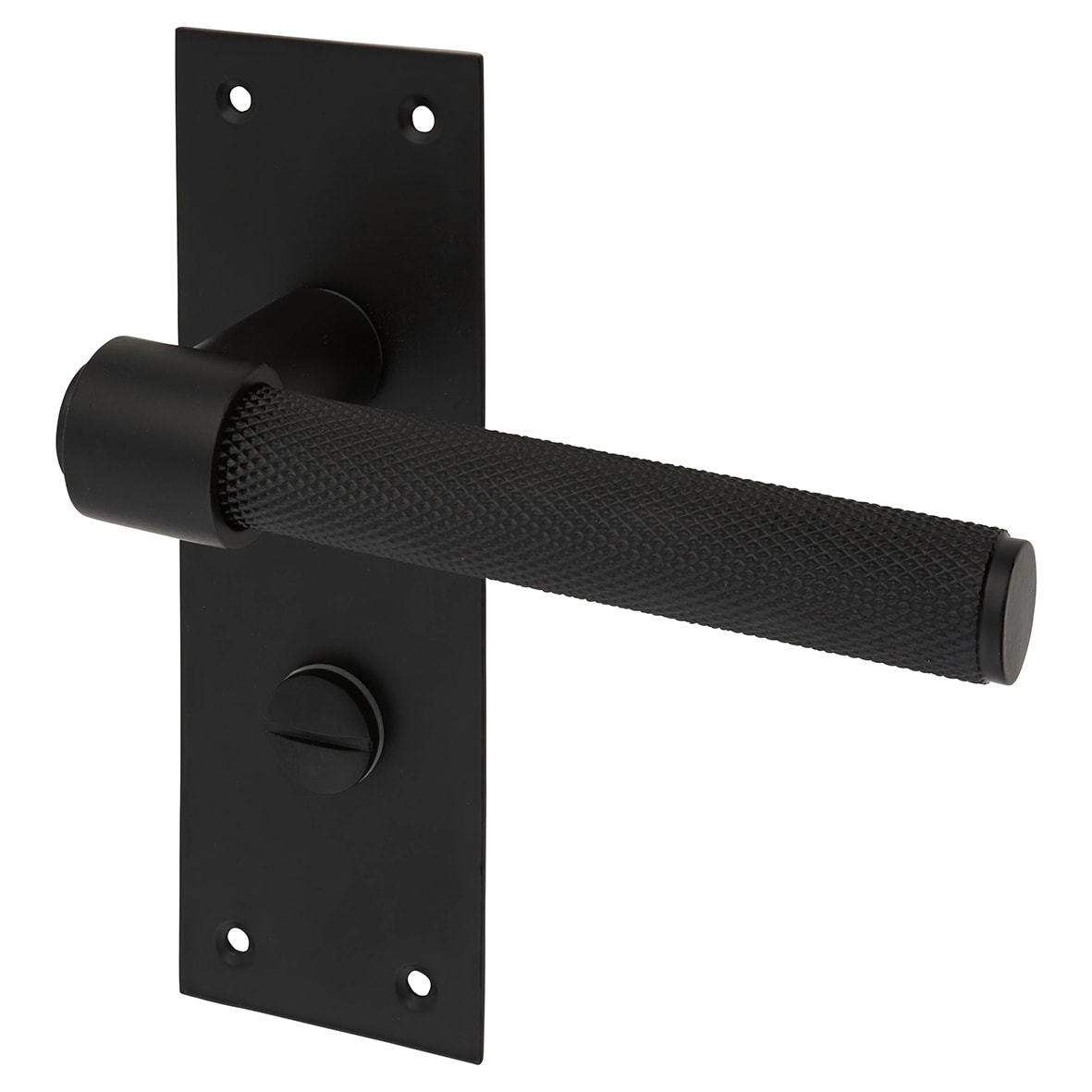 Matt Black Knurled Bathroom Lock Door Handles Pack - Loxley Range - view 3