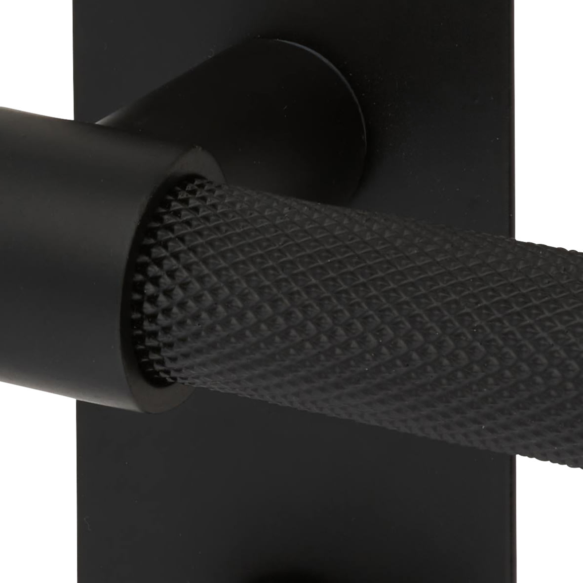 Matt Black Knurled Bathroom Lock Door Handles Pack - Loxley Range - view 6