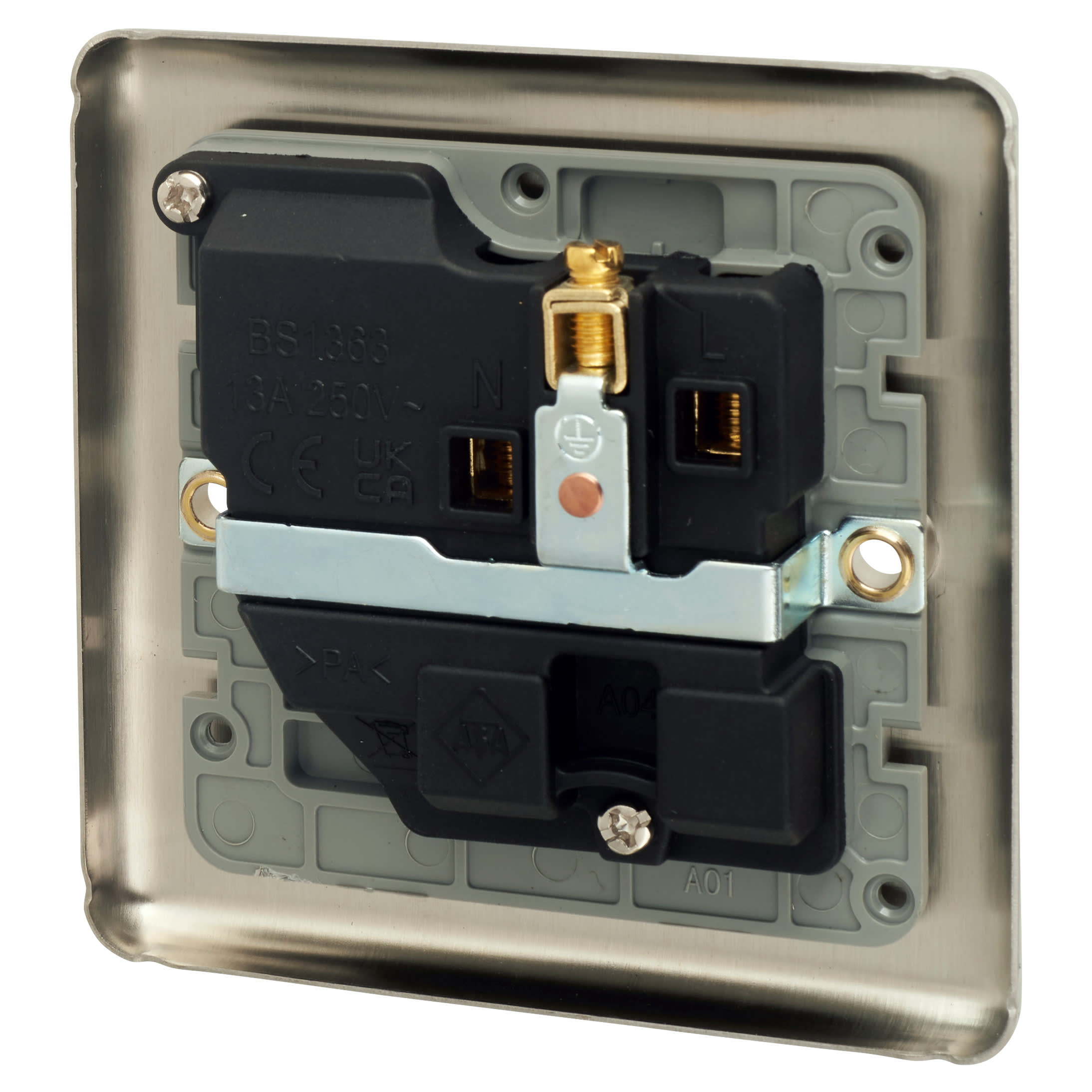 Enhance Decorative 13A 1 Gang Double Pole Switched Socket - Satin Steel with Grey Inserts - view 3