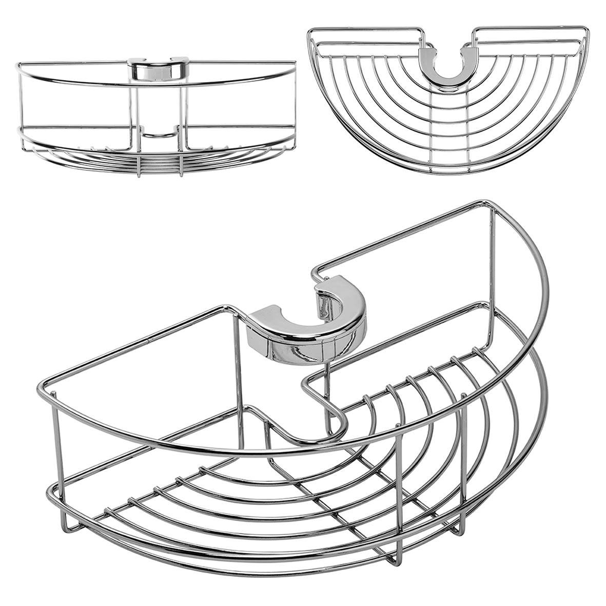 Easy Fit Clip On Riser Rail Shower Basket - One Tier - 85 x 265 x 135mm - Polished Chrome - view 3