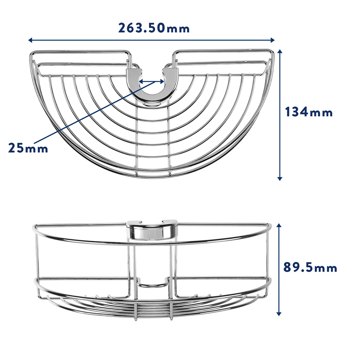 Easy Fit Clip On Riser Rail Shower Basket - One Tier - 85 x 265 x 135mm - Polished Chrome - view 4