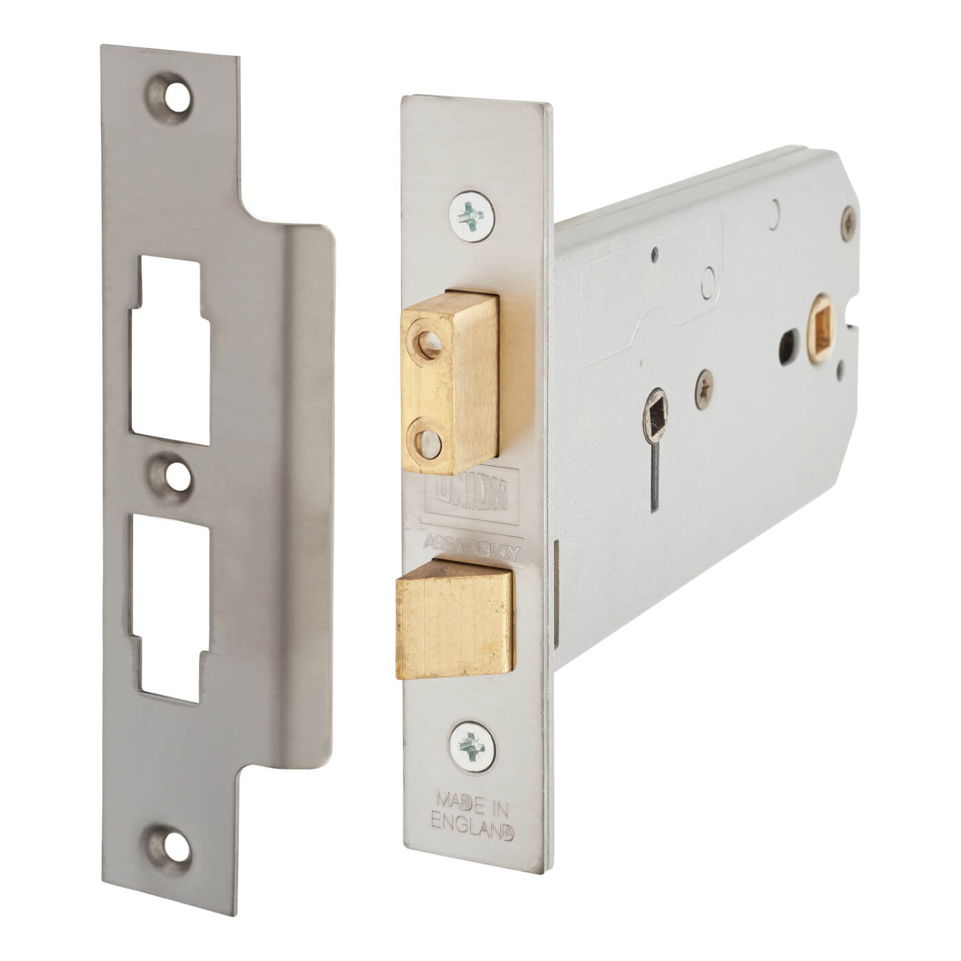 2026 Horizontal Bolt Through Bathroom Lock - 149mm Case - 51-127mm Backset - Satin Stainless - view 2