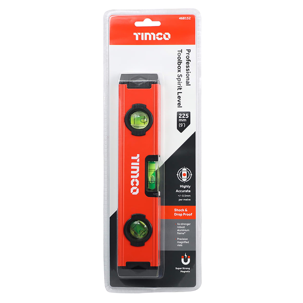 Toolbox Spirit Level - Magnetic - 9"/ 225mm - Aluminium - view 2