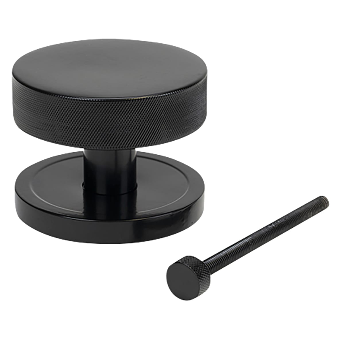 Brompton Black Round Knurled Centre Door Knob - 90mm Rose Diameter - view 2