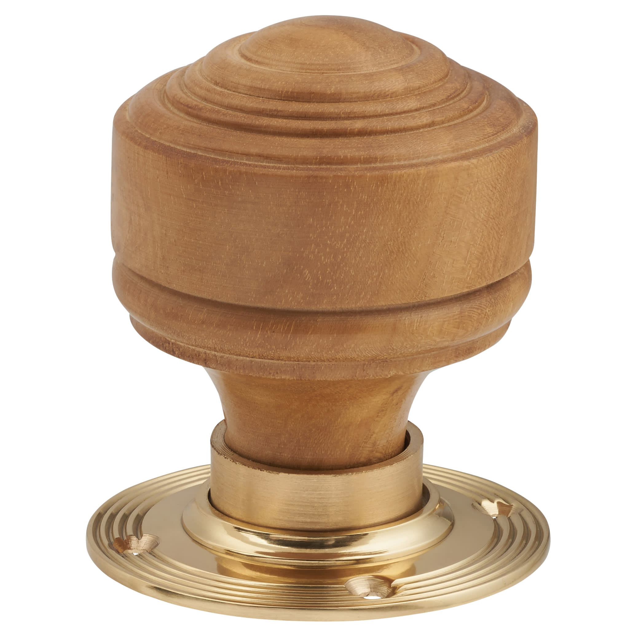 Oak Knob & Brass Rose Edwardian Stepped Mortice/Rim Door Knob - 60mm Rose Diameter - view 2