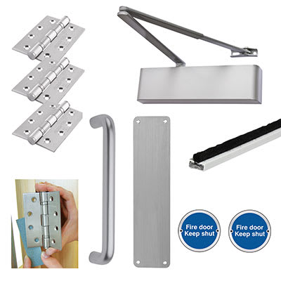 Heavy Duty Pull Door Handle Fire Door Kit - Power Size 2-5 - Push/Pull Mounting - Aluminium - view 2