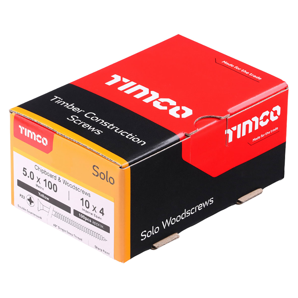Solo Chippy Pozi Countersunk Wood Screws - 5.0 x 100mm - Yellow Zinc - Pack of 100 - view 4