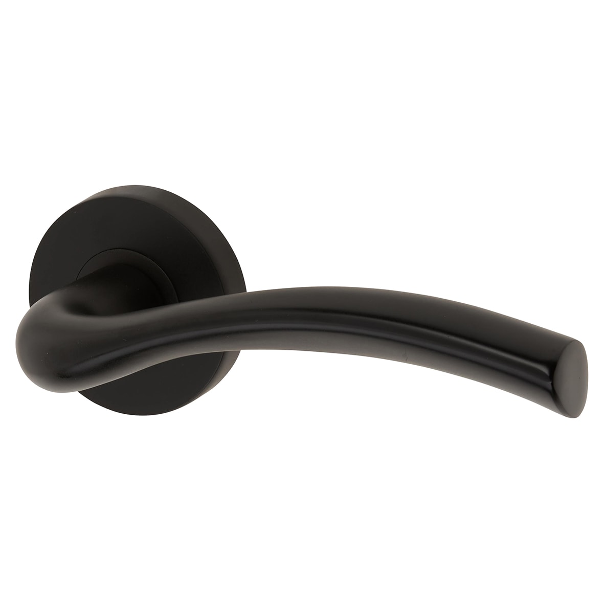 Matt Black Latch Door Handles on Rose Pack - Passage - Solar Range - view 2