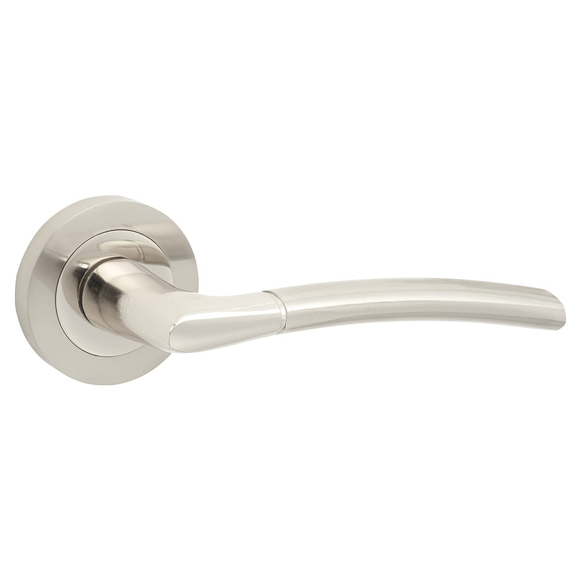 Polished/Satin Nickel Door Handles on Round Rose - Harper Range - view 2