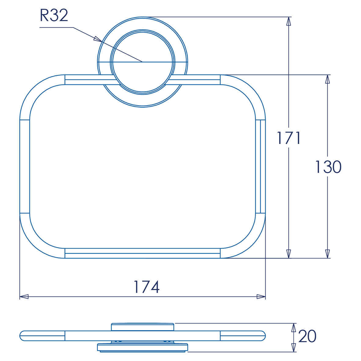 Stick 'N' Lock Towel Ring - 171 x 174 x 22mm - Polished Chrome - view 4