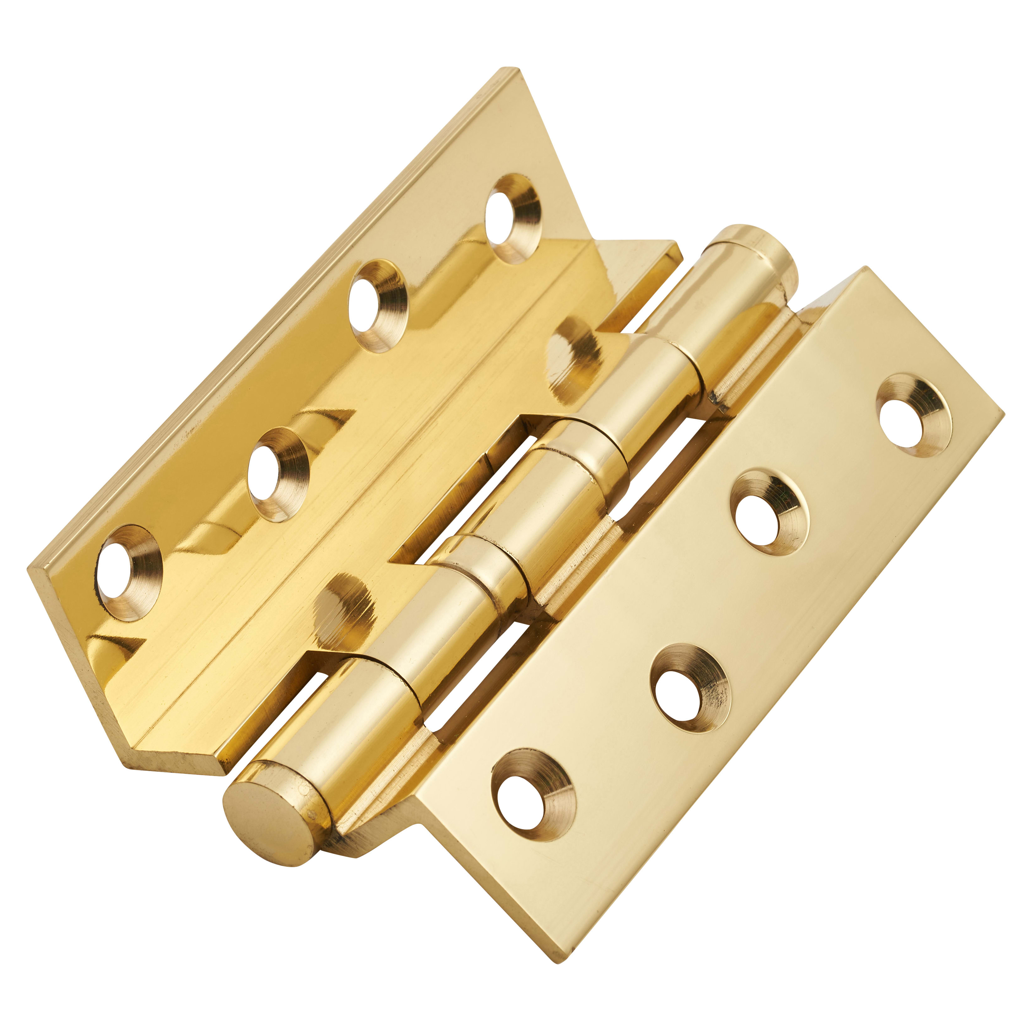 Cranked Ball Bearing Storm Proof Casement Window/Door Hinge - 100 x 3mm - Polished Brass - Pair - view 2