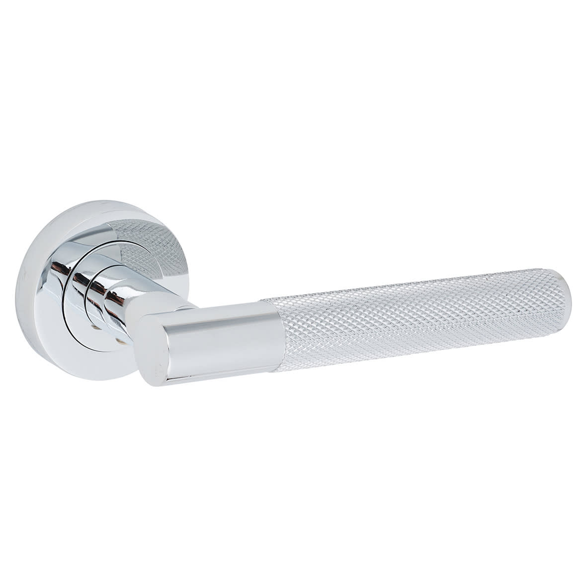 Brass Polished Chrome Knurled Latch Door Handles on Rose Ultimate Pack - Lagos Range - view 3