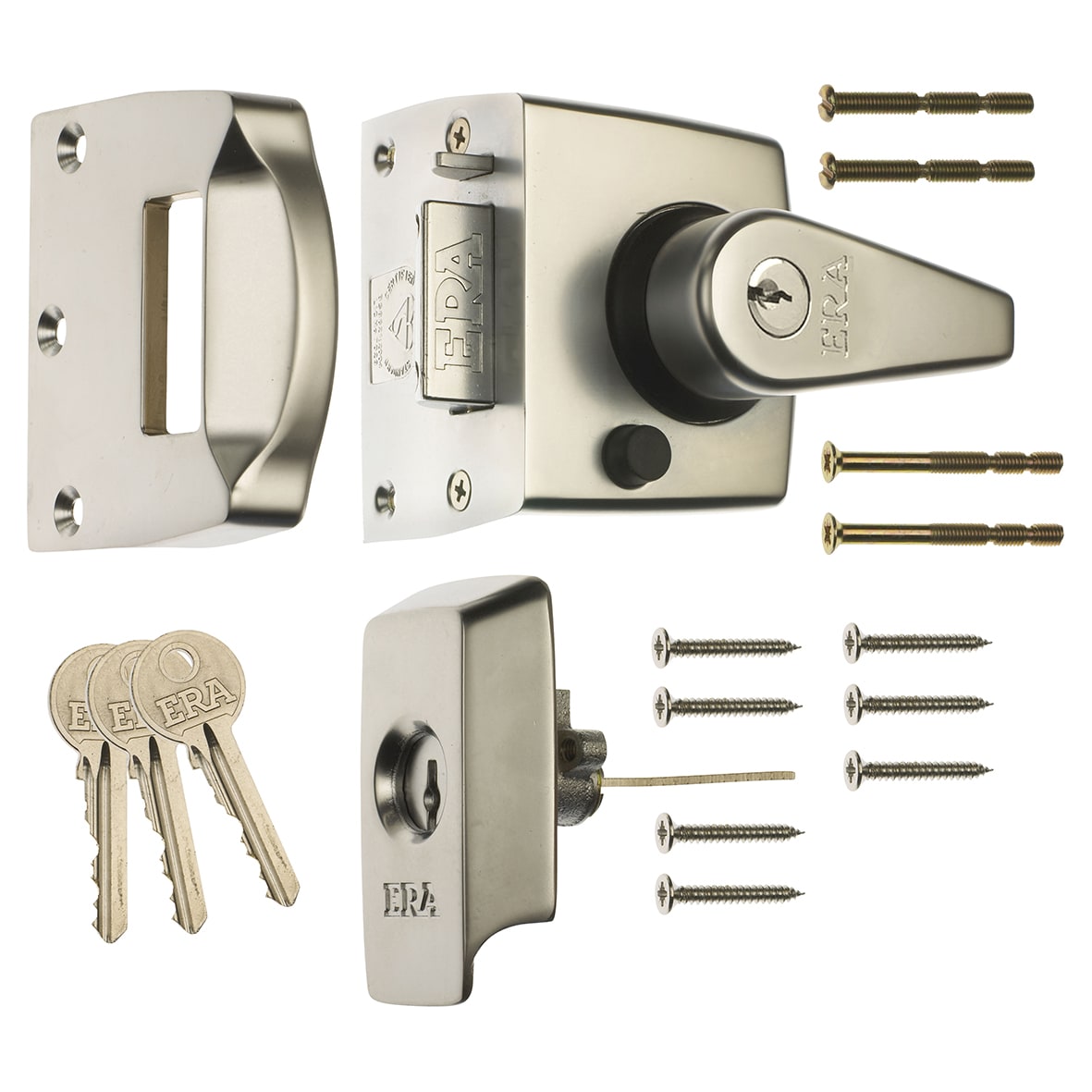 BS 3621:2007 Double Locking Nightlatch - 40mm Backset - Satin Nickel Case/Cylinder - view 3