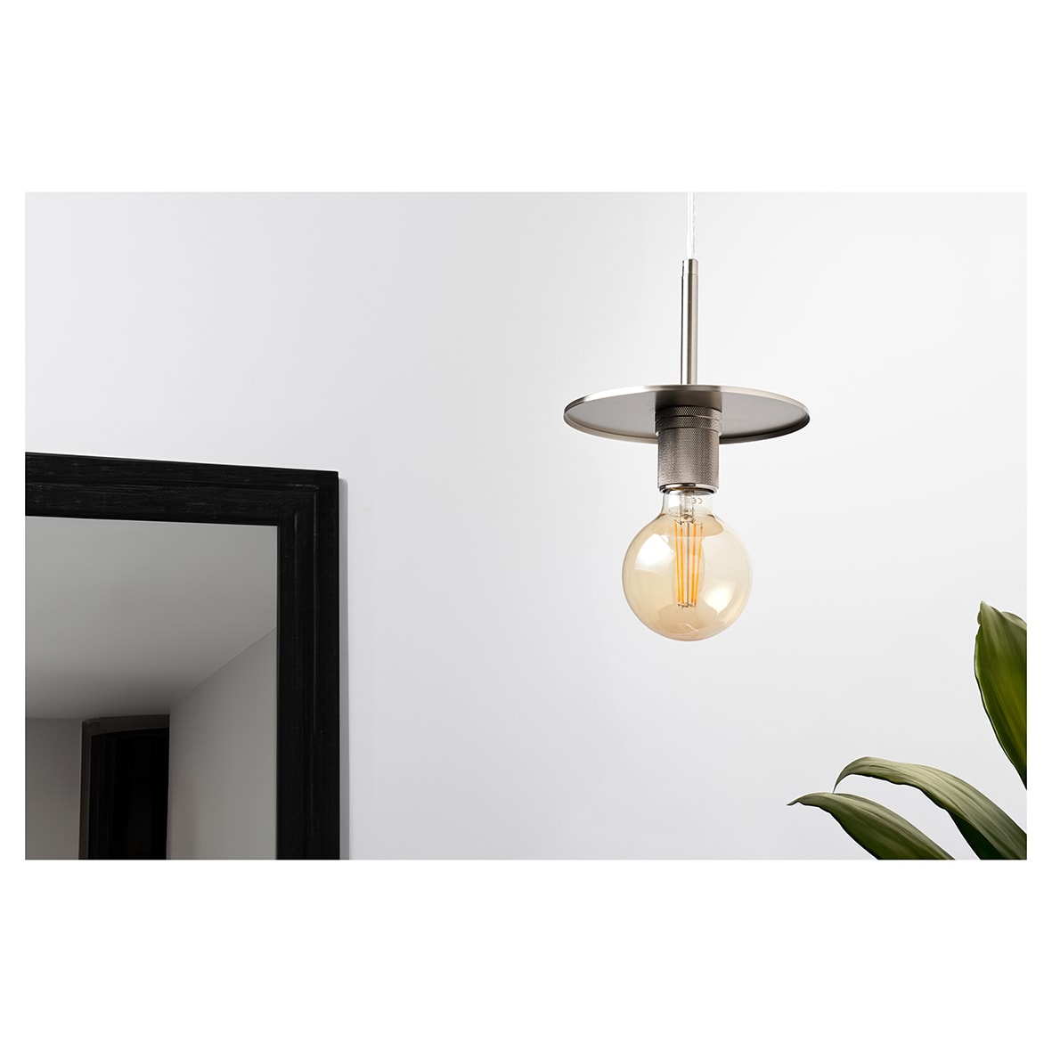 Savaneta Knurled Ceiling Light Pendant - Satin Nickel Fittings and Plate - view 2
