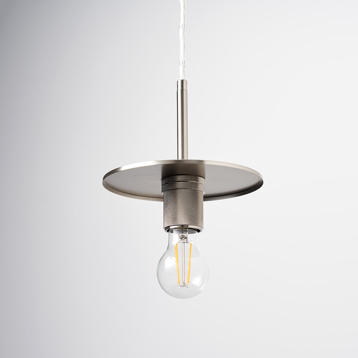 Savaneta Knurled Ceiling Light Pendant - Satin Nickel Fittings and Plate - view 3
