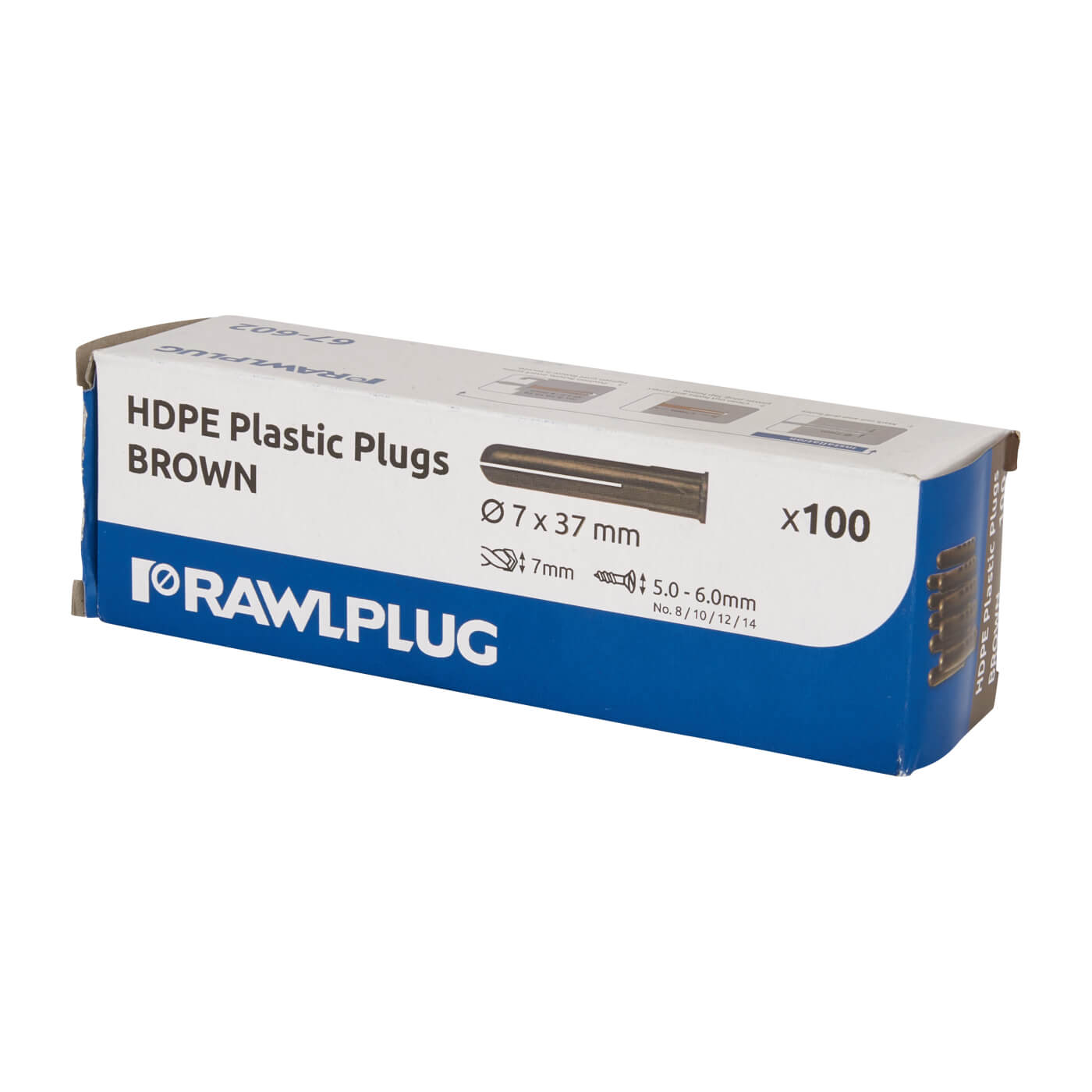 HDPE Plastic Wall Plug - 7 x 37mm - Brown - Pack of 100 - view 4