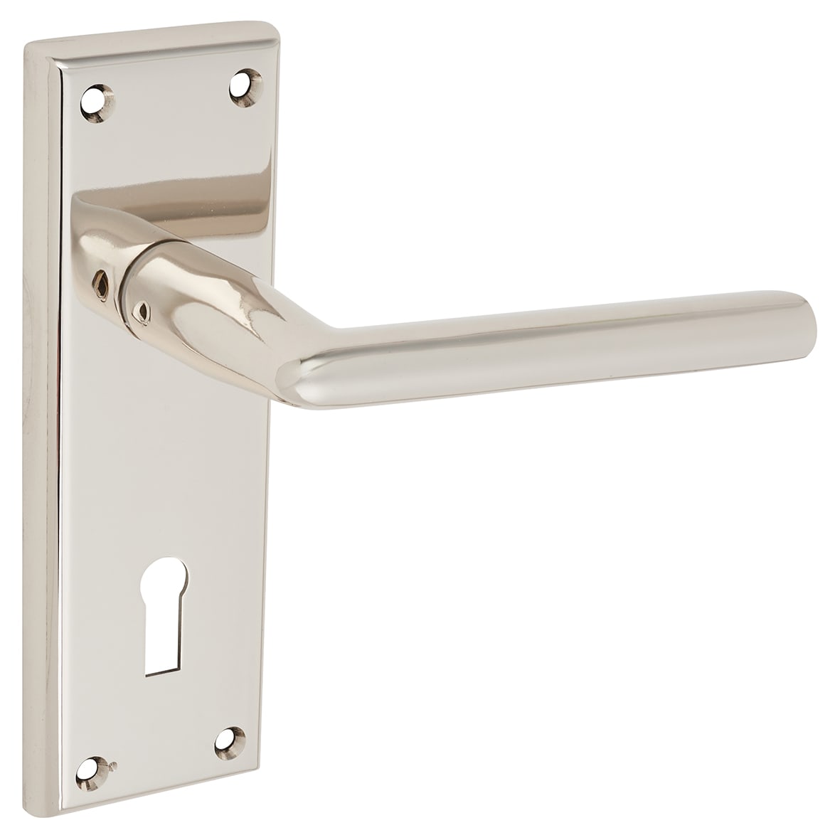 Brass Polished Nickel Keyhole Lock Door Handles - Dieci Range - 150 x 50mm - view 2